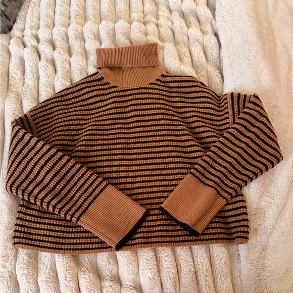 Madewell Brown and Black Striped Turtleneck Sweater - Picture 2 of 7